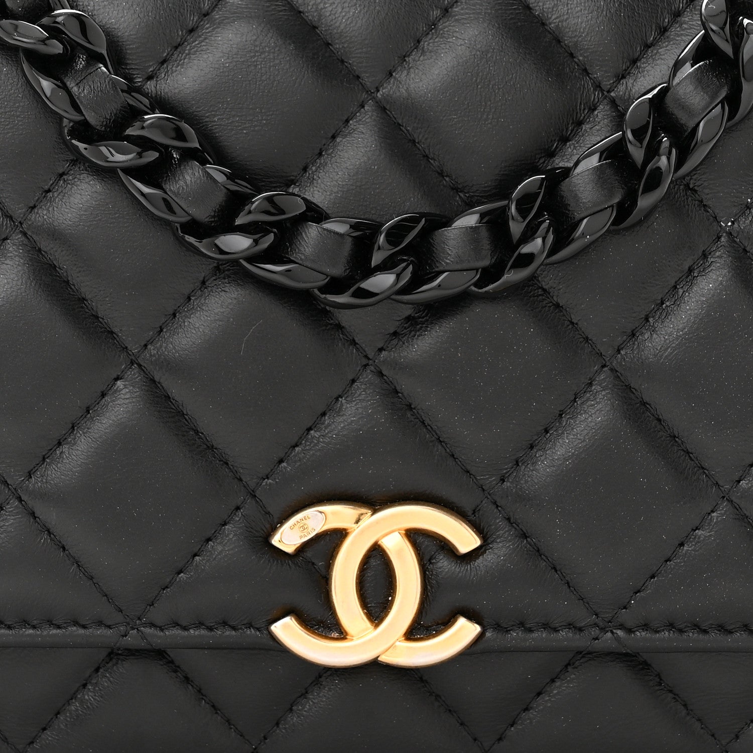 Chanel Lambskin Resin Quilted Wallet On Chain WOC Black 9 of 12