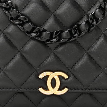 Chanel Lambskin Resin Quilted Wallet On Chain WOC Black 9 of 12