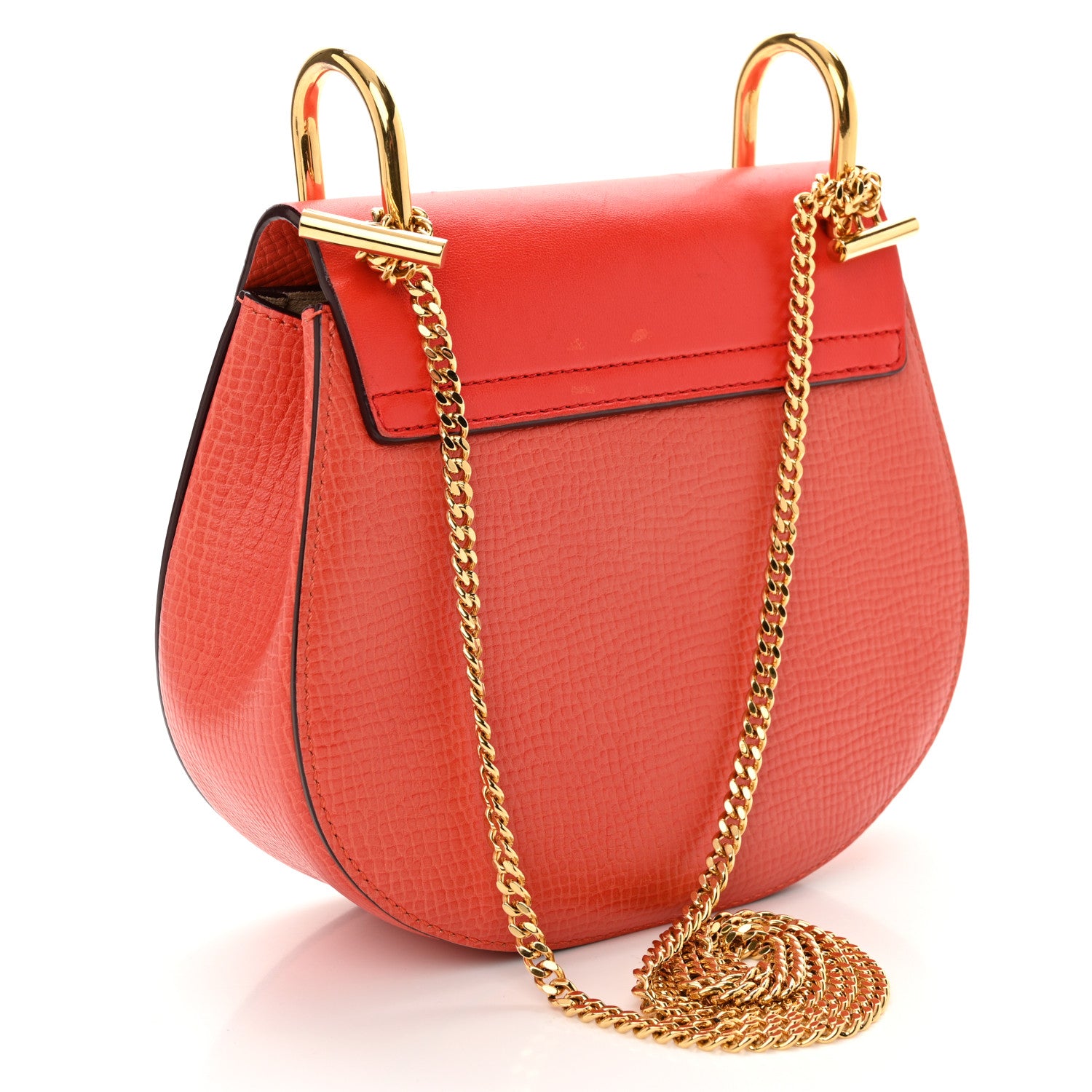 Chloe Grained Calfskin Lambskin Mini Drew Shoulder Bag Coral Pop 3 of 10