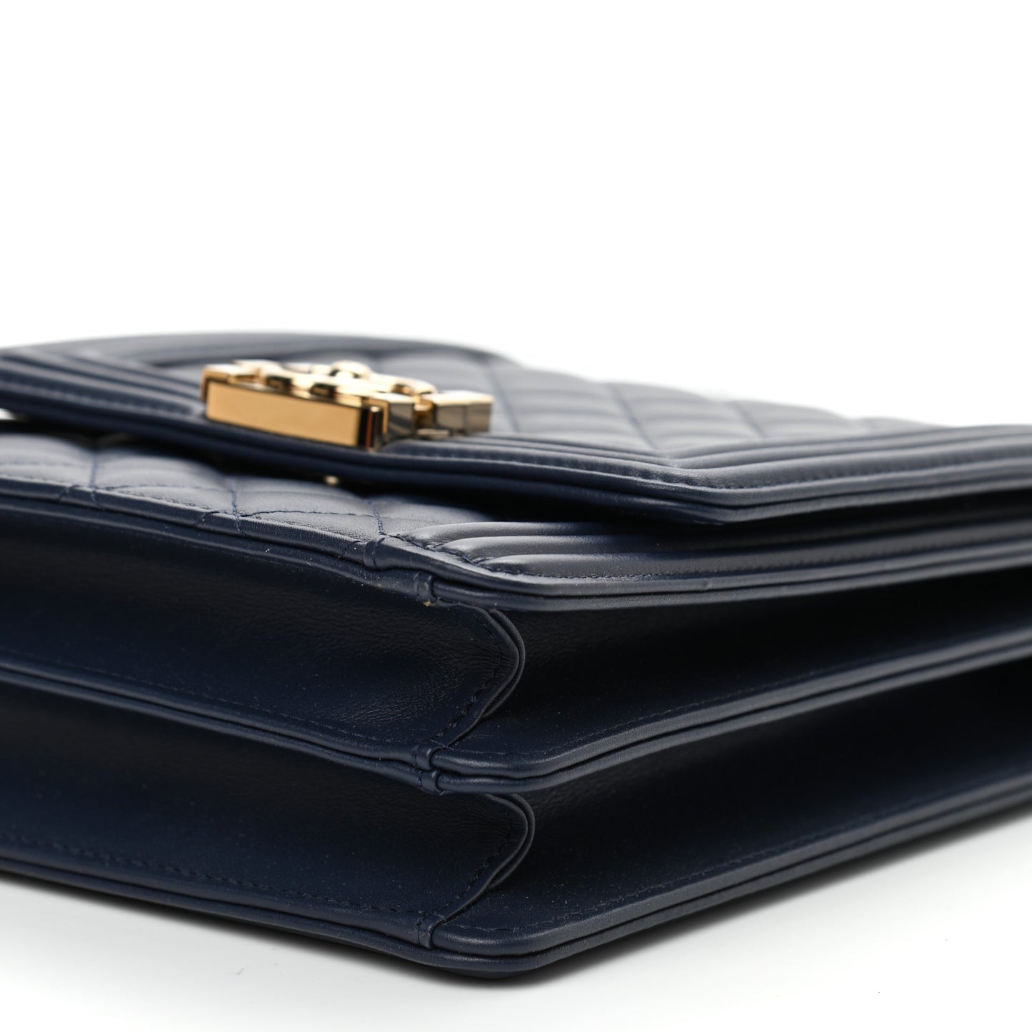 Calfskin Quilted North South Boy Flap Navy