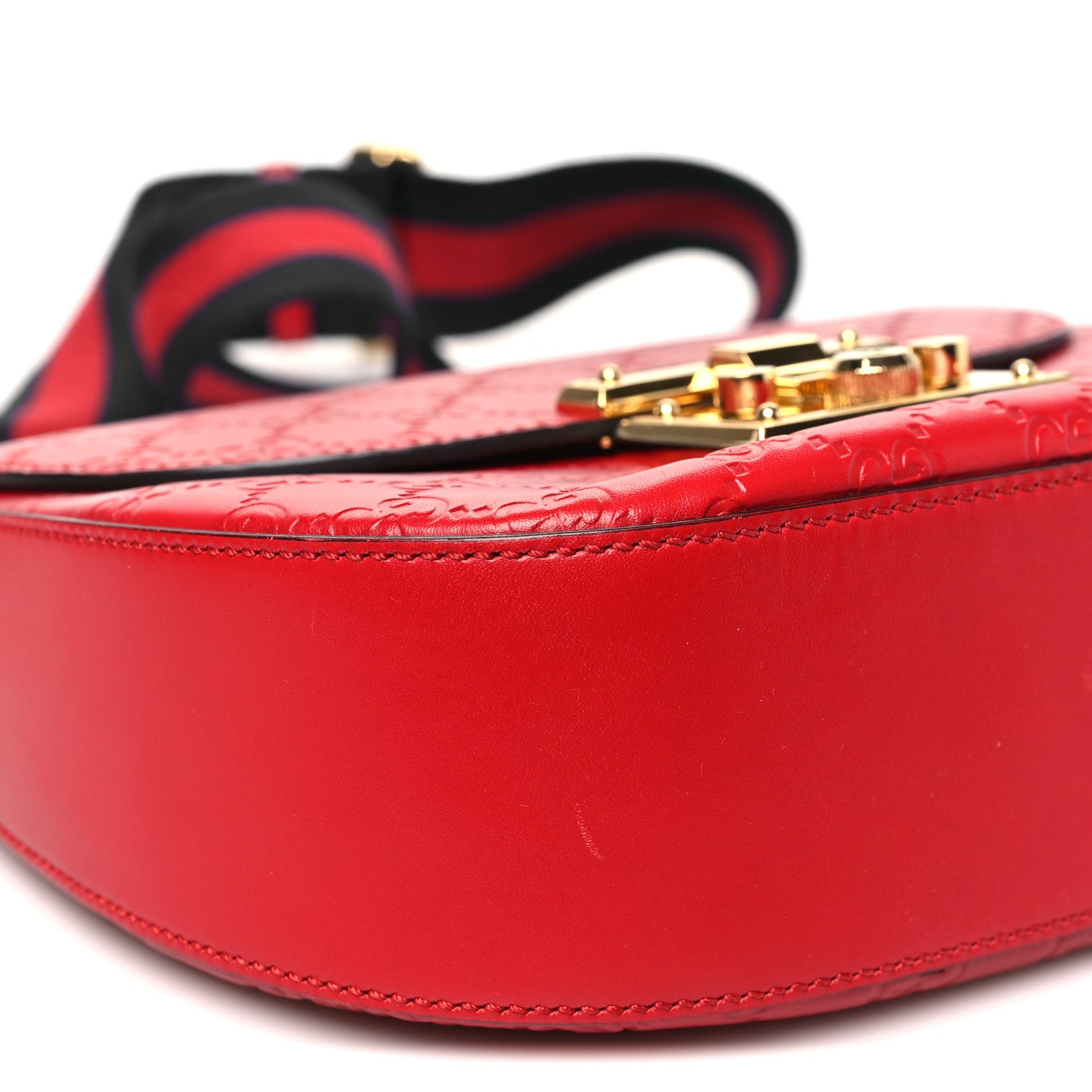 Gucci Guccissima Web Medium Padlock Messenger Shoulder Bag Hibiscus Red 9 of 10