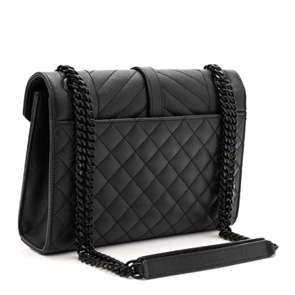 Saint Laurent Grain De Poudre Textured Mixed Matelasse Triquilt Medium Monogram Monochrome Satchel Black 3 of 11