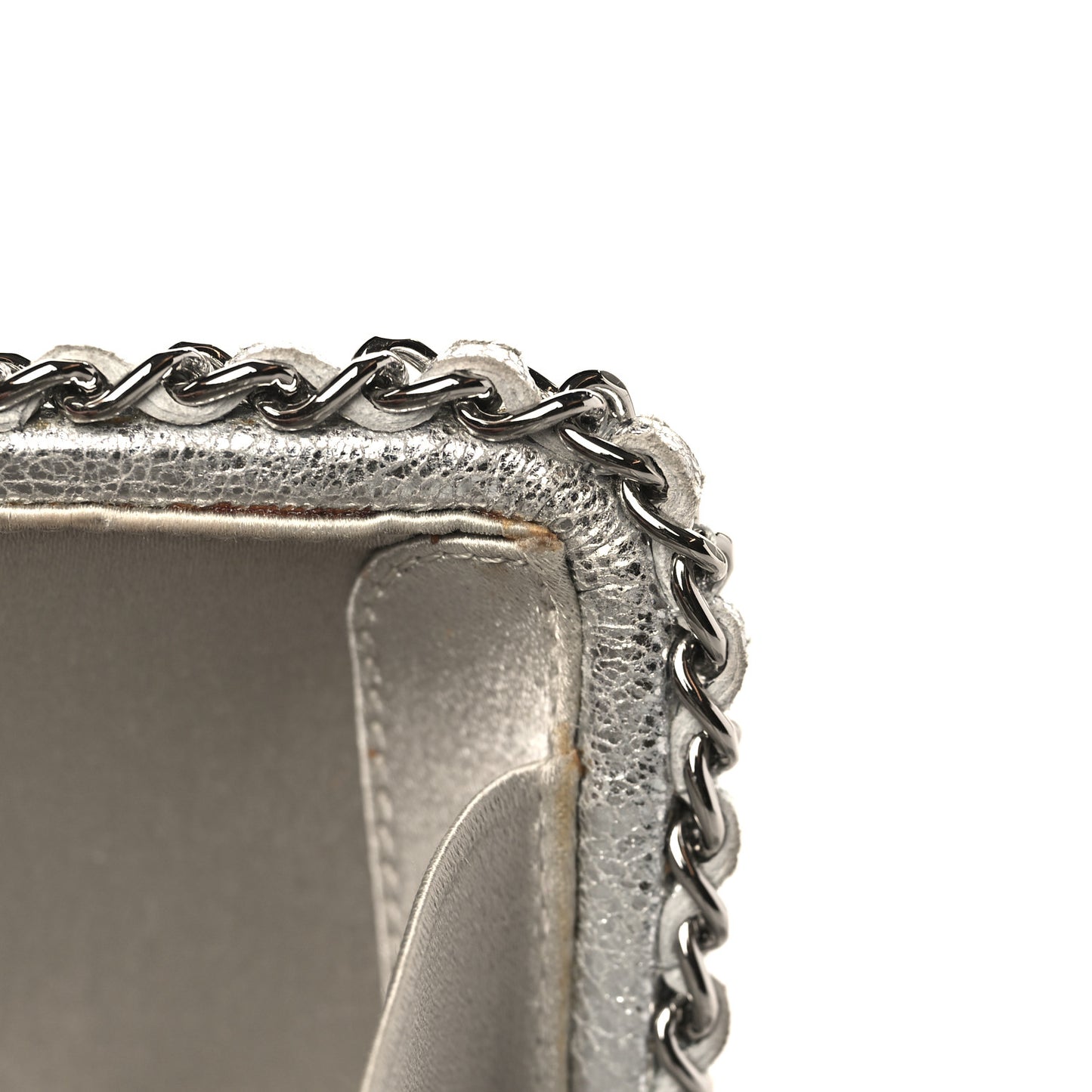 Metallic Lambskin Small Chain Around Clutch Silver