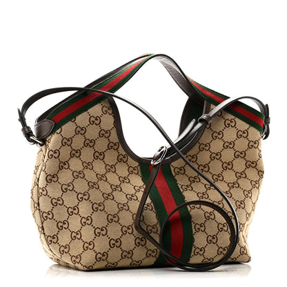Gucci Monogram Web Small Giglio Tote Beige Dark Brown 4 of 11