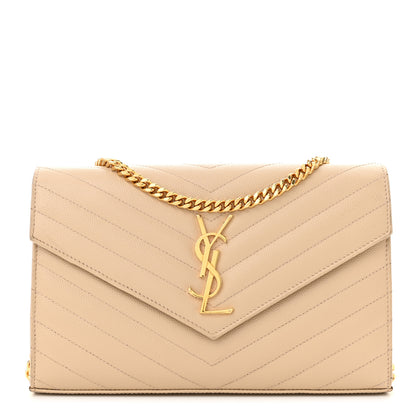 Saint Laurent Grain De Poudre Matelasse Chevron Monogram Chain Wallet  Nude Powder 1 of 13
