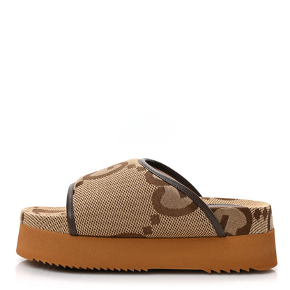 Gucci Monogram Jumbo GG Nappa Samoa Platform 40mm Slide Sandals 35 Camel Ebony New Acero 1 of 8