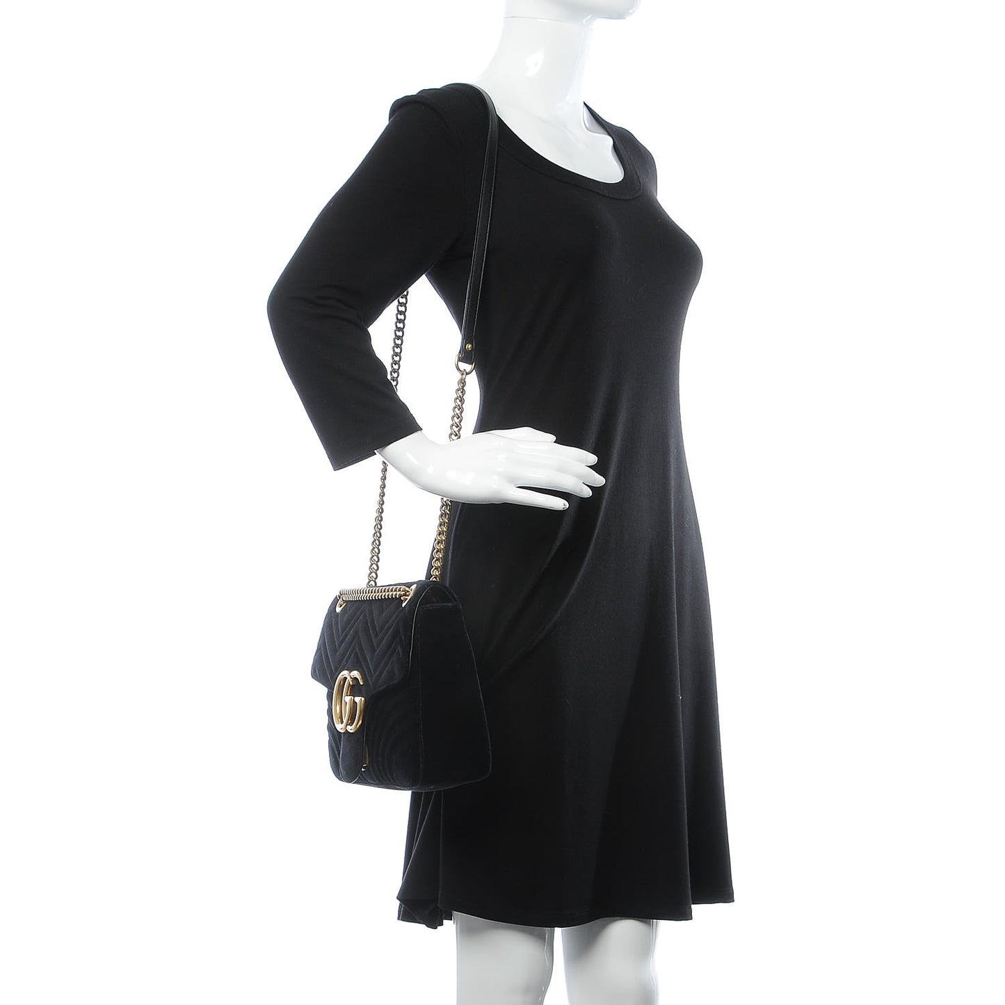 Velvet Matelasse Medium GG Marmont Shoulder Bag Black