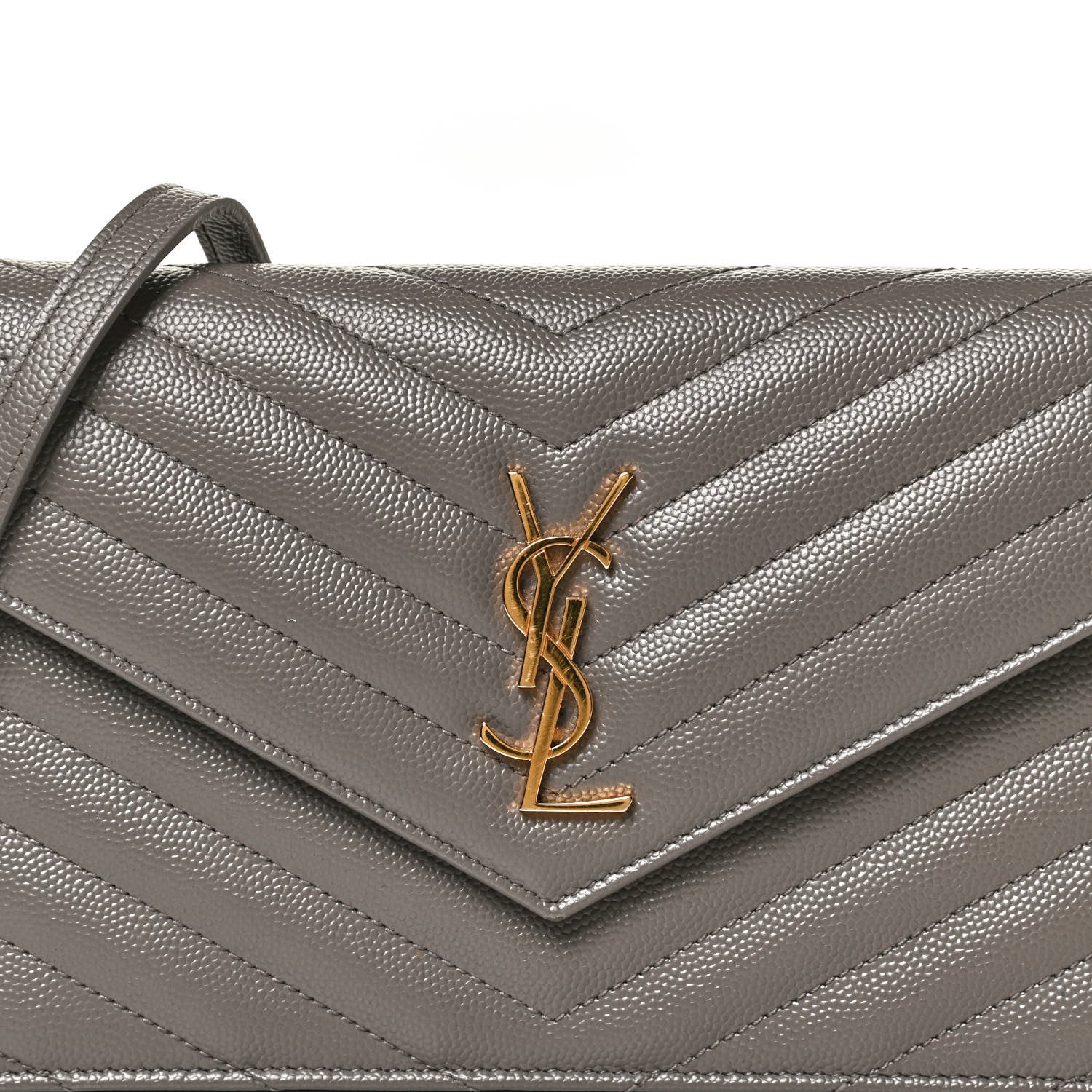 Saint Laurent Grain De Poudre Matelasse Chevron Monogram Envelope Chain Wallet Earth 9 of 15