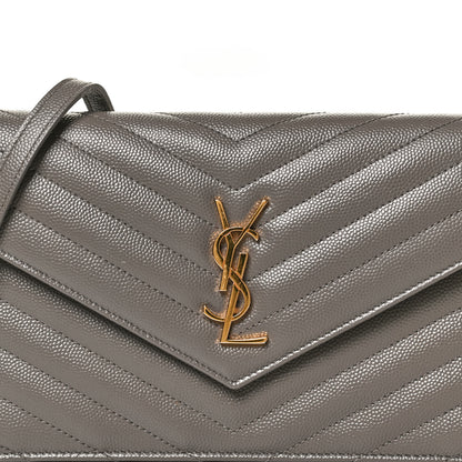 Saint Laurent Grain De Poudre Matelasse Chevron Monogram Envelope Chain Wallet Earth 9 of 15