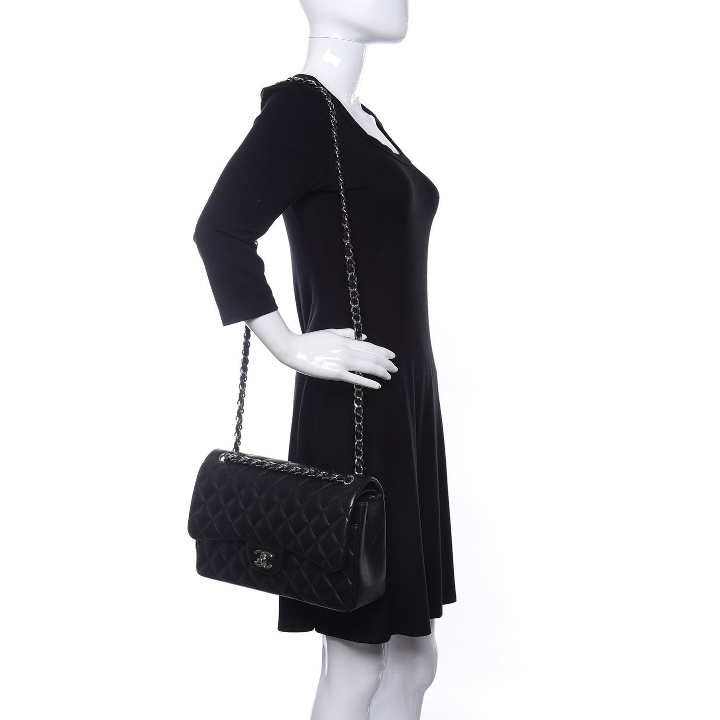 Lambskin Quilted Jumbo Double Flap Black
