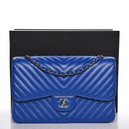 Chanel Caviar Chevron Quilted Jumbo Double Flap Bright Blue 8 of 8