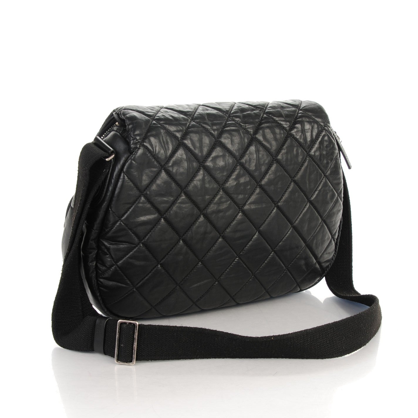 Coated Canvas Quilted Expandable Messenger Black