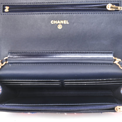 Chanel Tweed Quilted Wallet on Chain WOC Pink Blue Beige 4 of 9