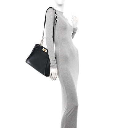Fendi Vitello Century Velvet F is Fendi FF Medium Peekaboo Iconic Satchel Black White 2 of 12