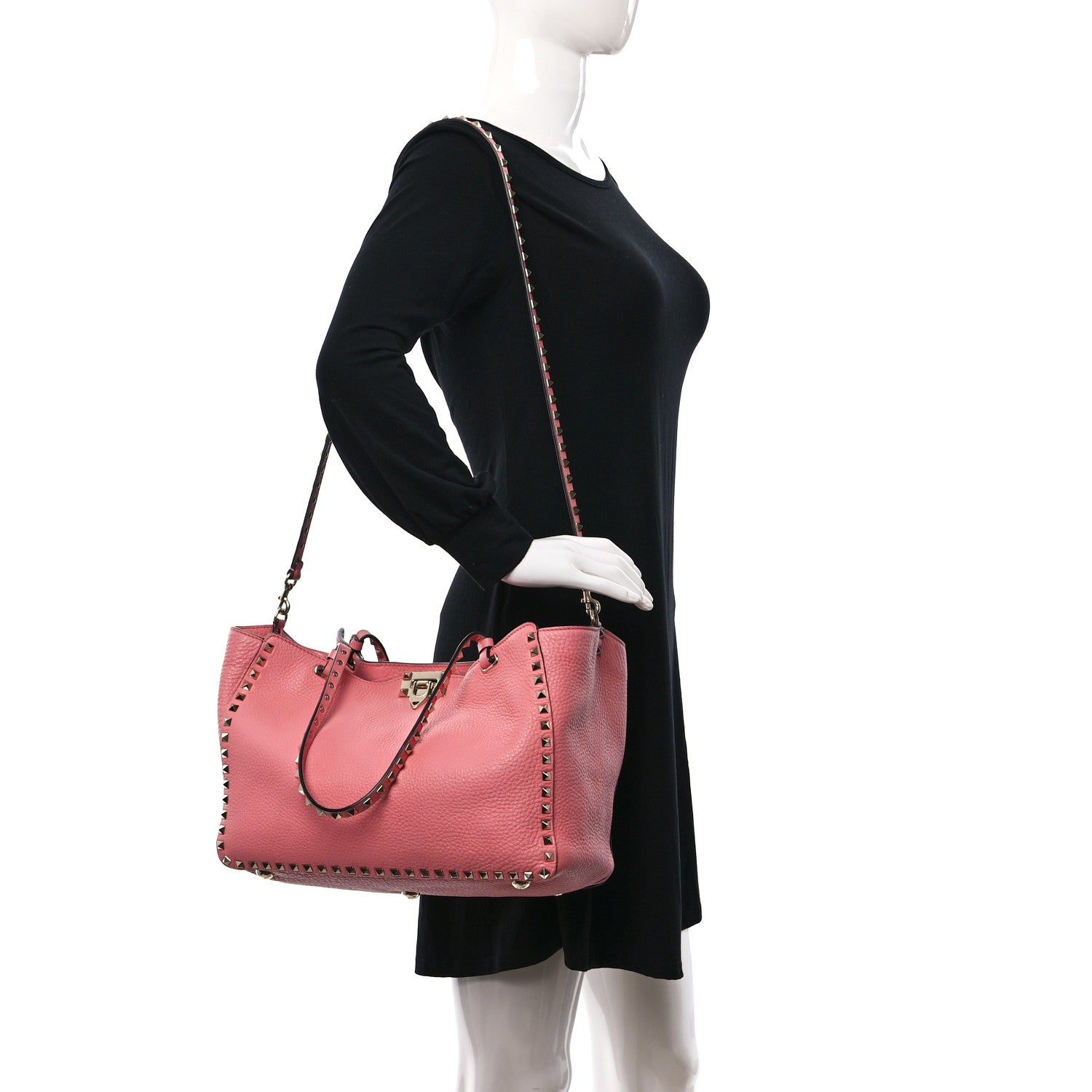 Valentino Garavani Pebbled Calfskin Medium Rockstud Tote Paradise Rose 2 of 13