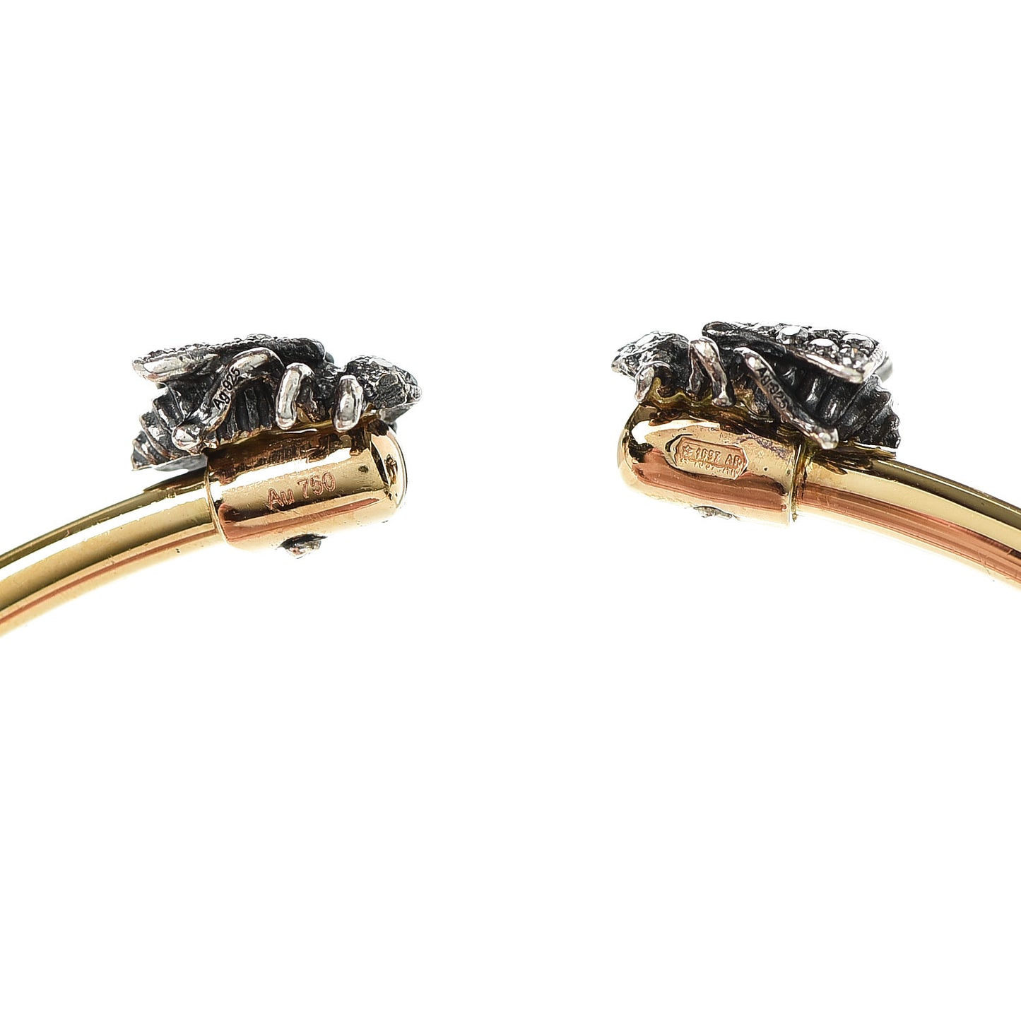 18K Yellow Gold Sterling Silver Gray Diamond Le Marche Des Merveilles Bee Cuff Bracelet
