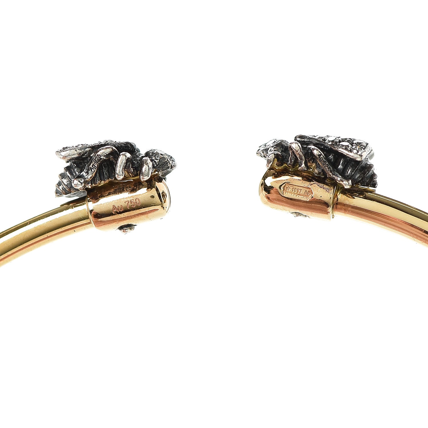 Gucci 18K Yellow Gold Sterling Silver Gray Diamond Le Marche Des Merveilles Bee Cuff Bracelet 5 of 5
