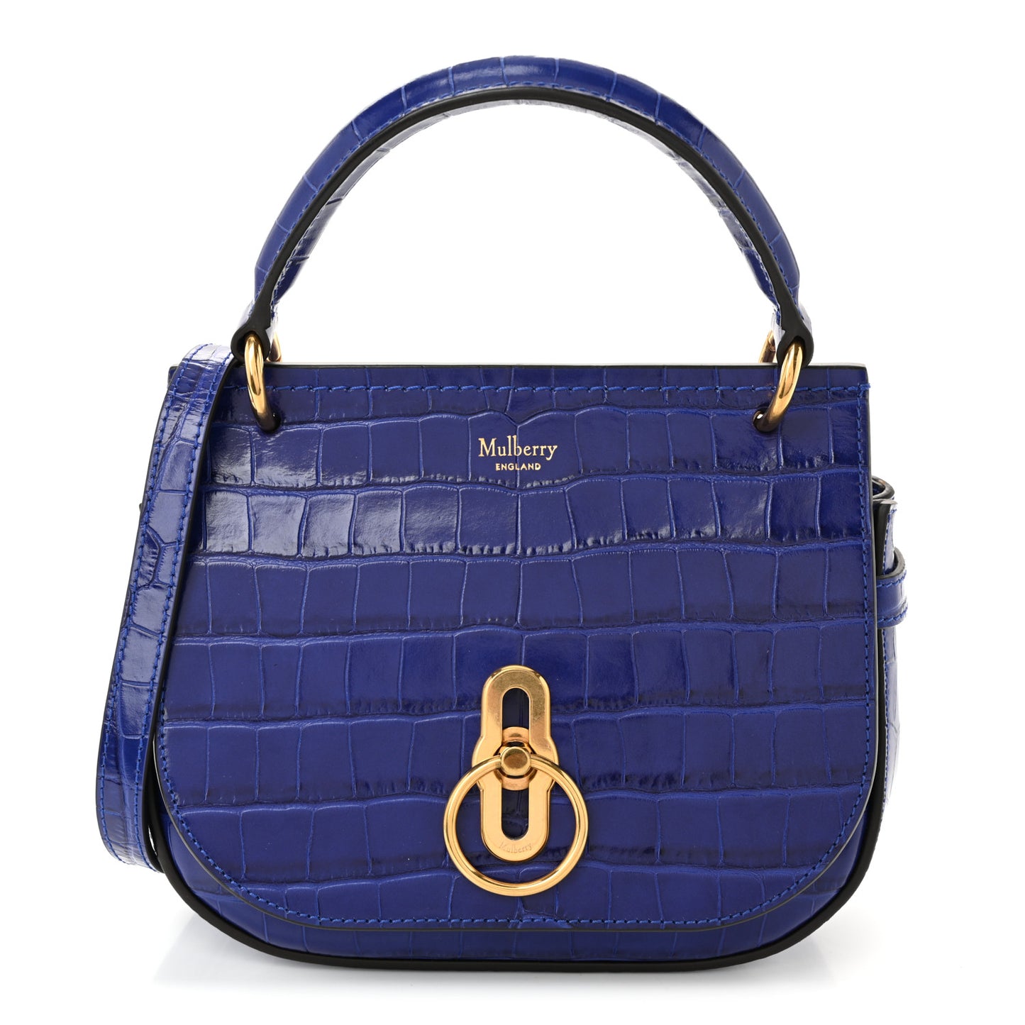 Calfskin Crocodile Embossed Small Amberley Satchel Cobalt Blue