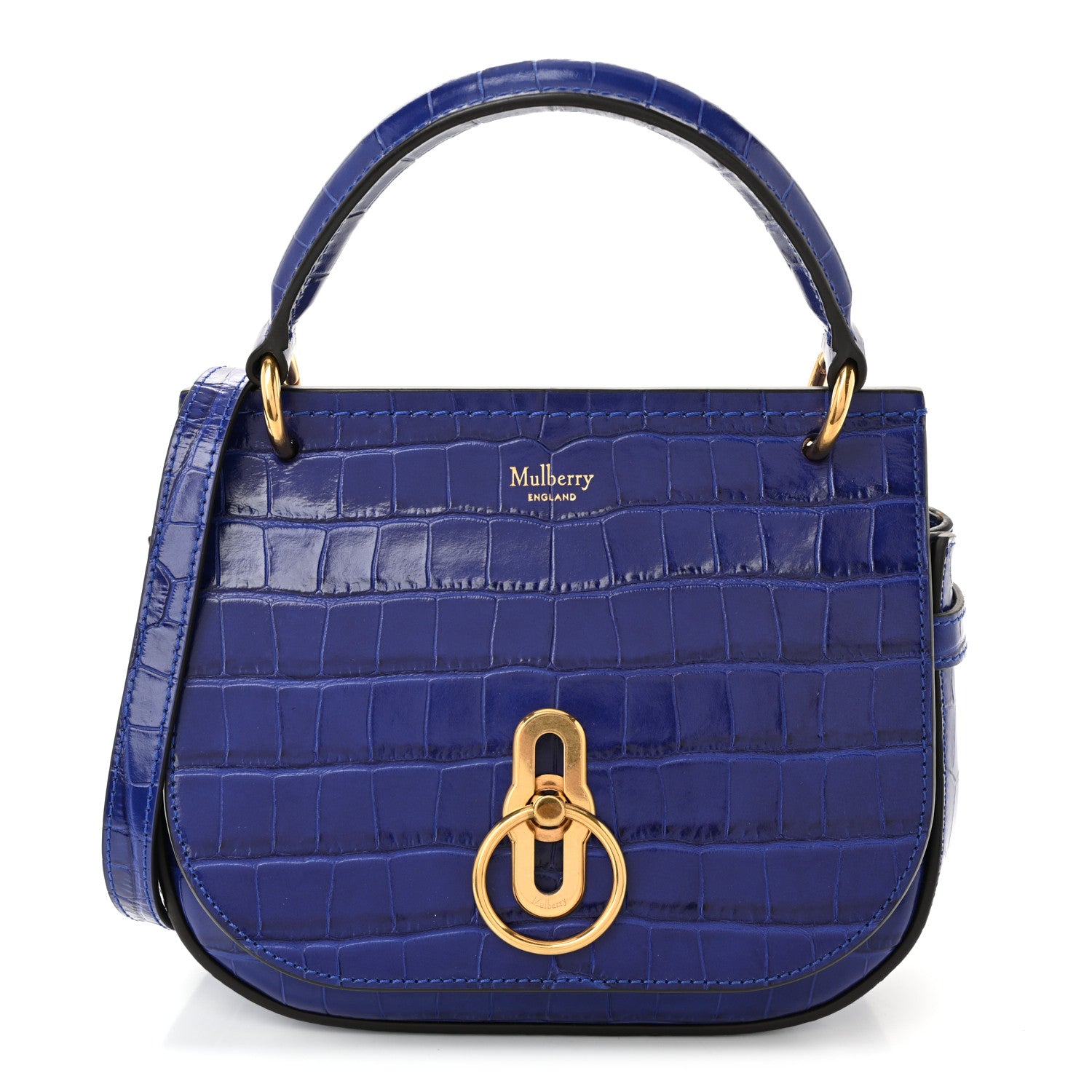 Mulberry Calfskin Crocodile Embossed Small Amberley Satchel Cobalt Blue 1 of 9
