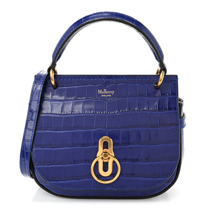 Mulberry Calfskin Crocodile Embossed Small Amberley Satchel Cobalt Blue 1 of 9