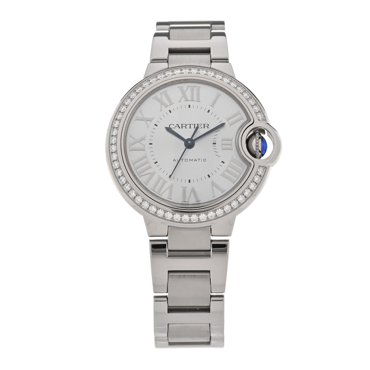 Stainless Steel Diamond Bezel 33mm Ballon Bleu De Cartier Automatic Watch Blue