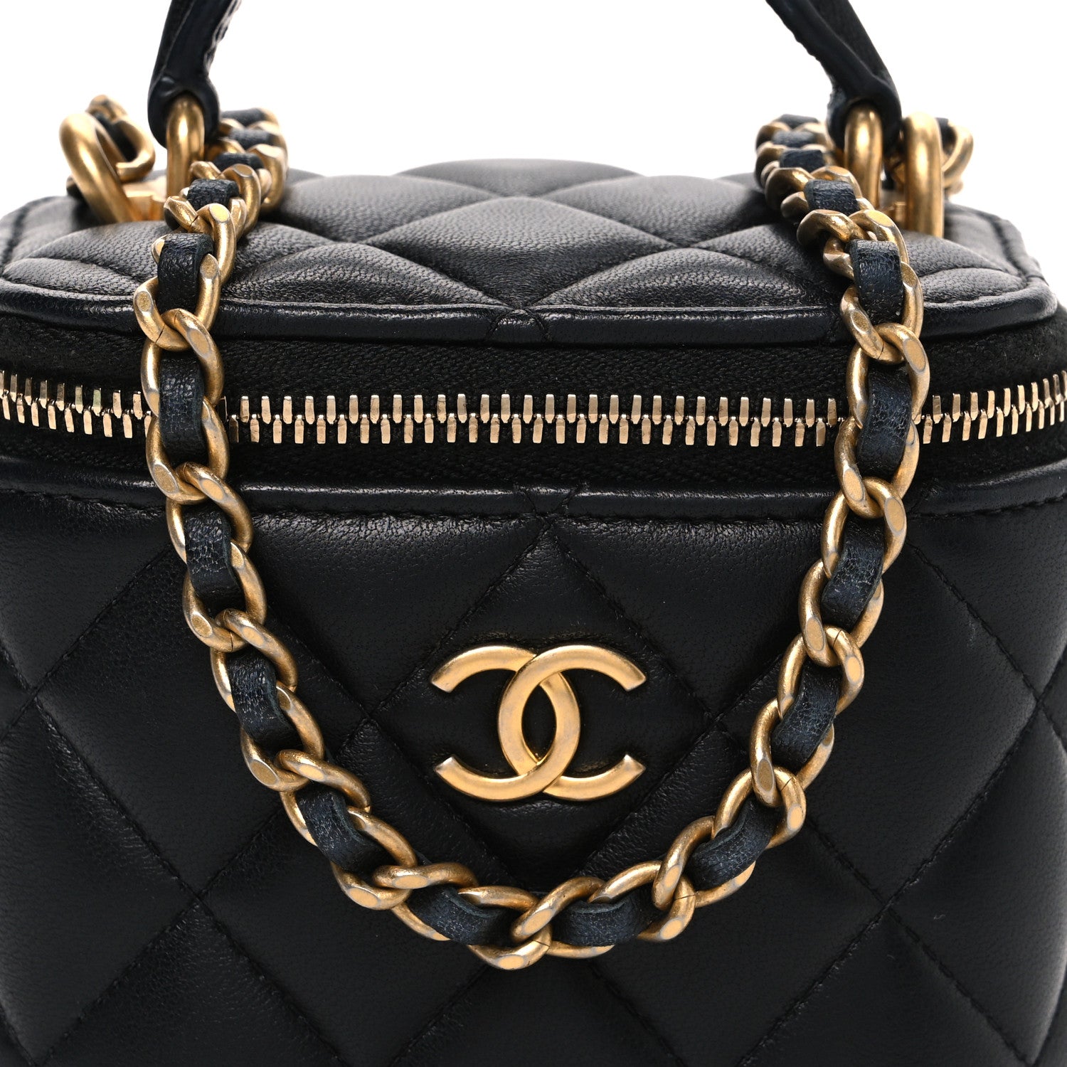 T*K様 CHANEL ヴィンテージ 黒 キルティング ロゴ レザー ボストンバ Chanel Lambskin Quilted Metal Mini Top Handle Vanity Case With