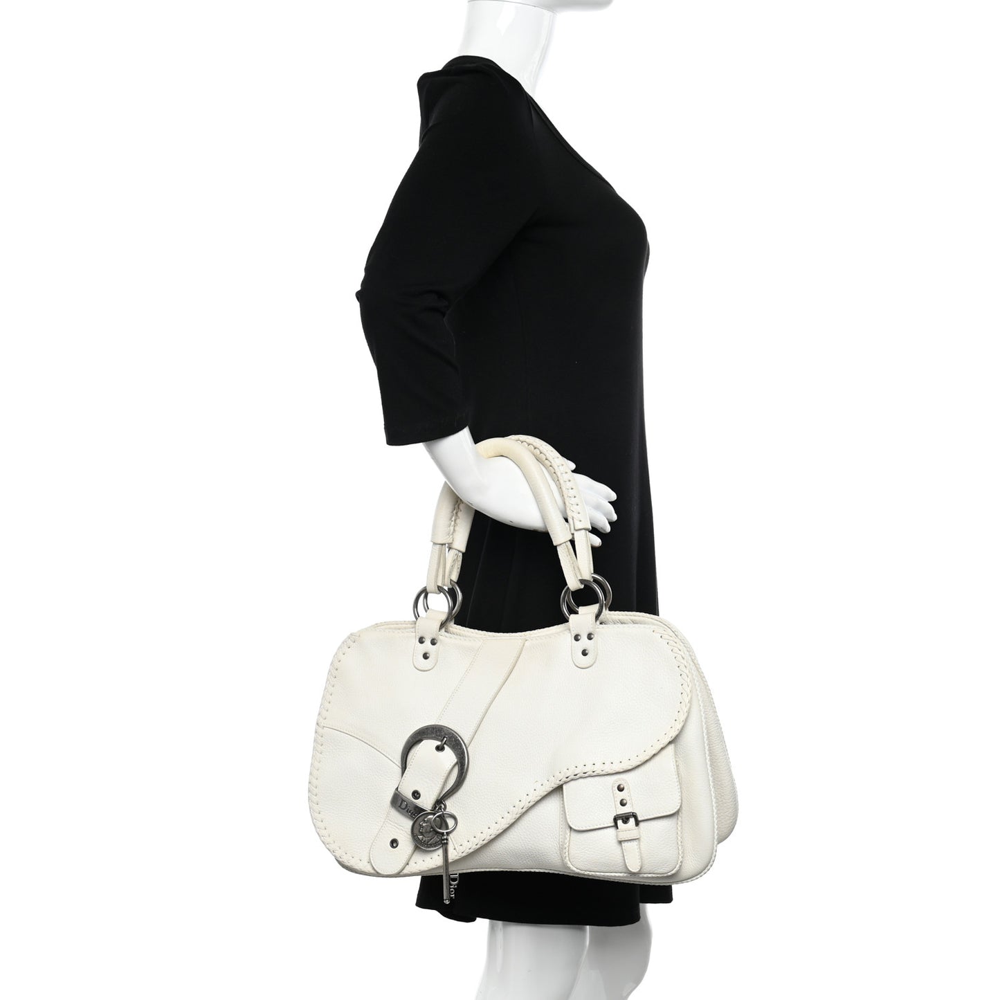 Calfskin Braided Gaucho Double Saddle Bag White