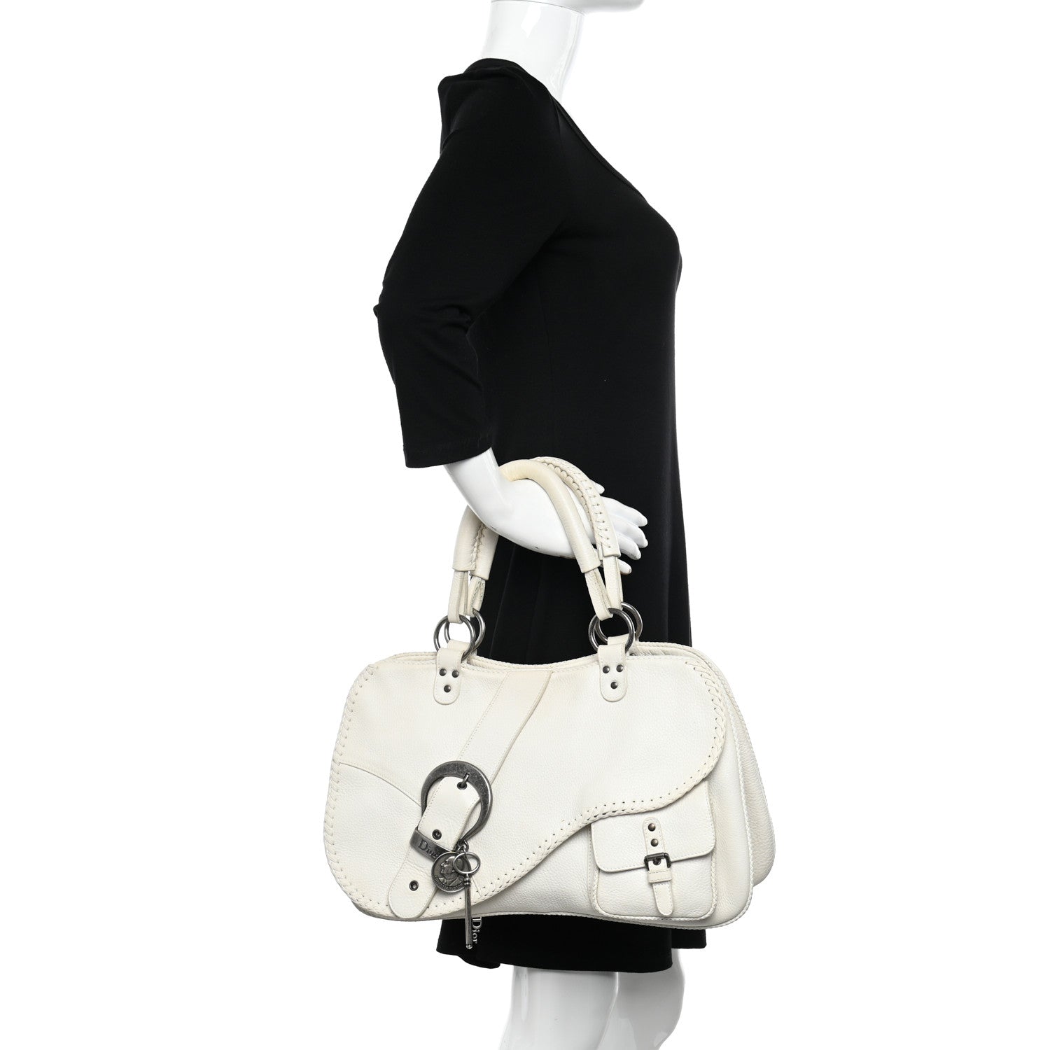 Christian Dior Calfskin Braided Gaucho Double Saddle Bag White 2 of 18