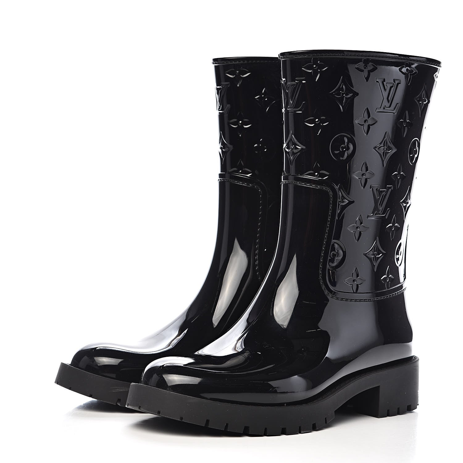 Louis Vuitton Rubber Embossed Monogram Drops Flat Half Boots 40 Black 3 of 9