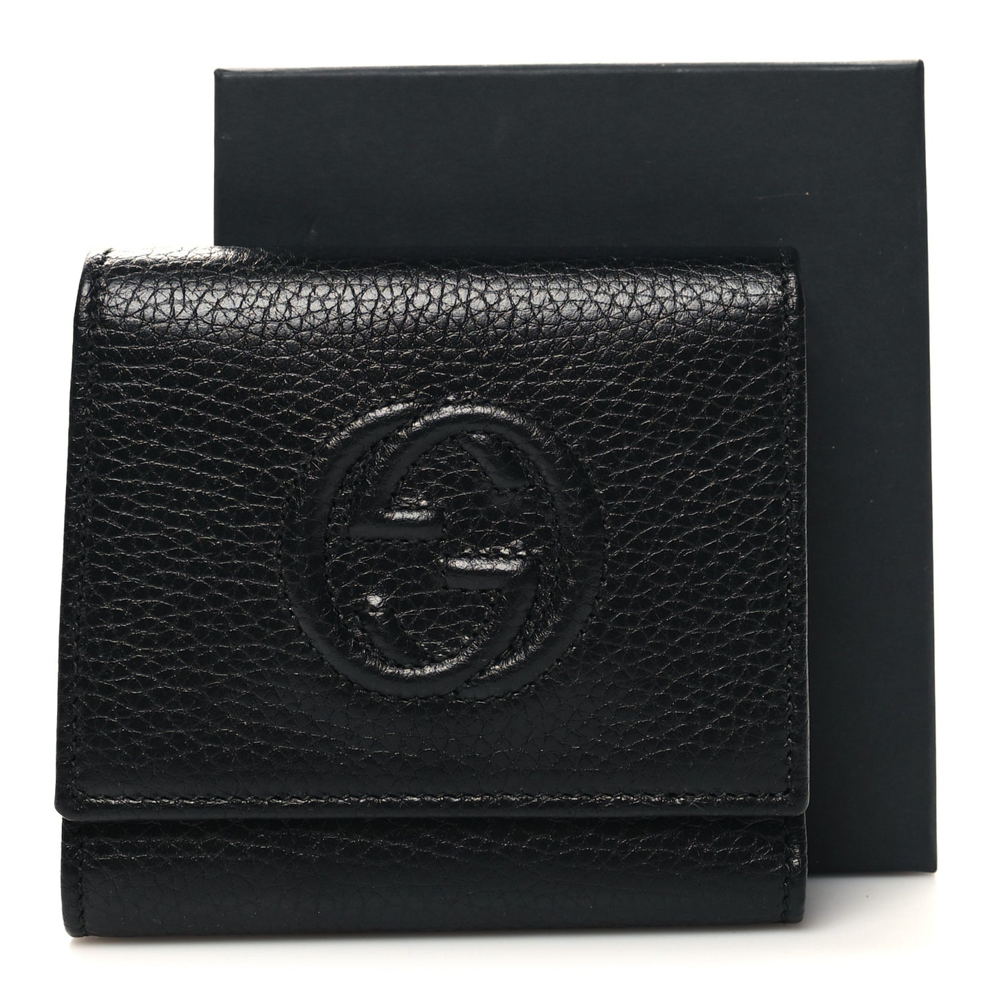 Pebbled Calfskin Soho Compact Flap Wallet Black