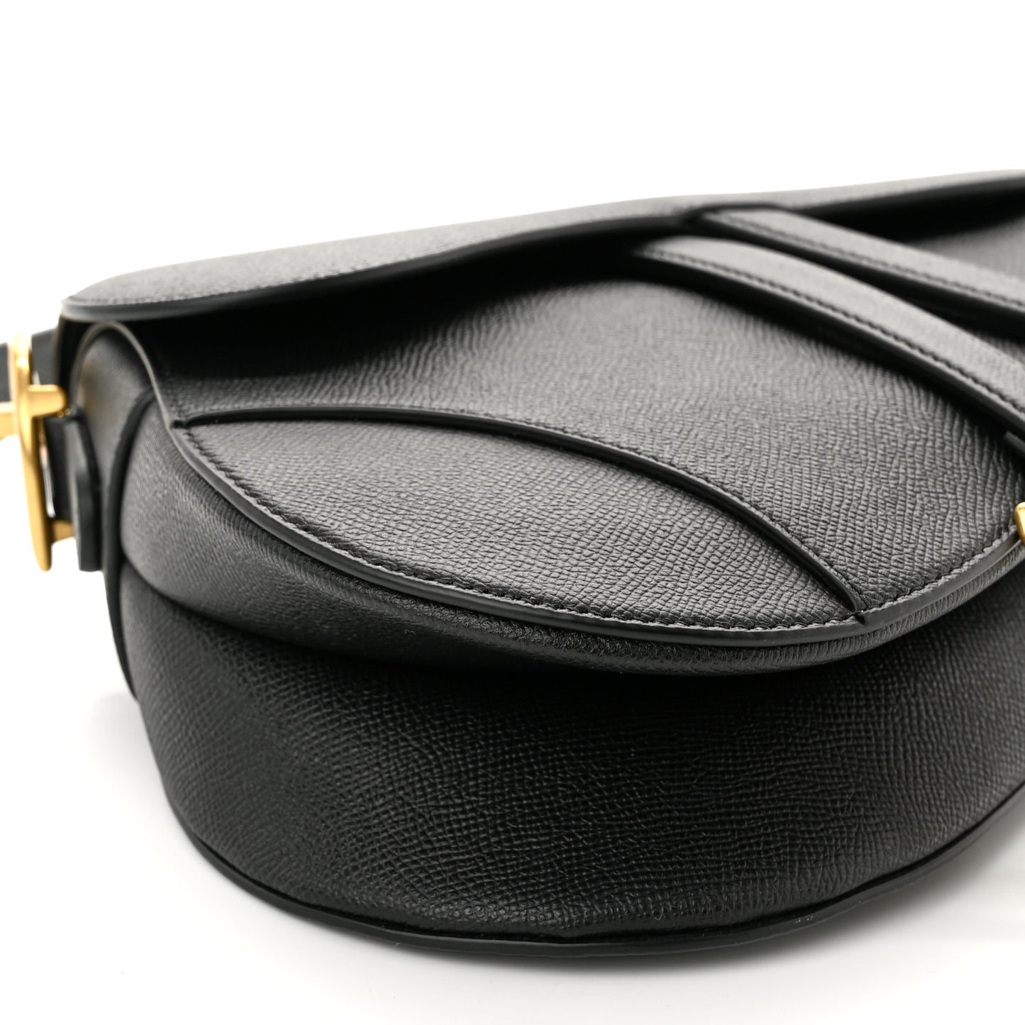Grained Calfskin Saddle Bag With Strap Black