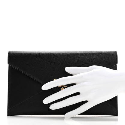 Prada Saffiano City Calfskin Envelope Wallet Black 2 of 9