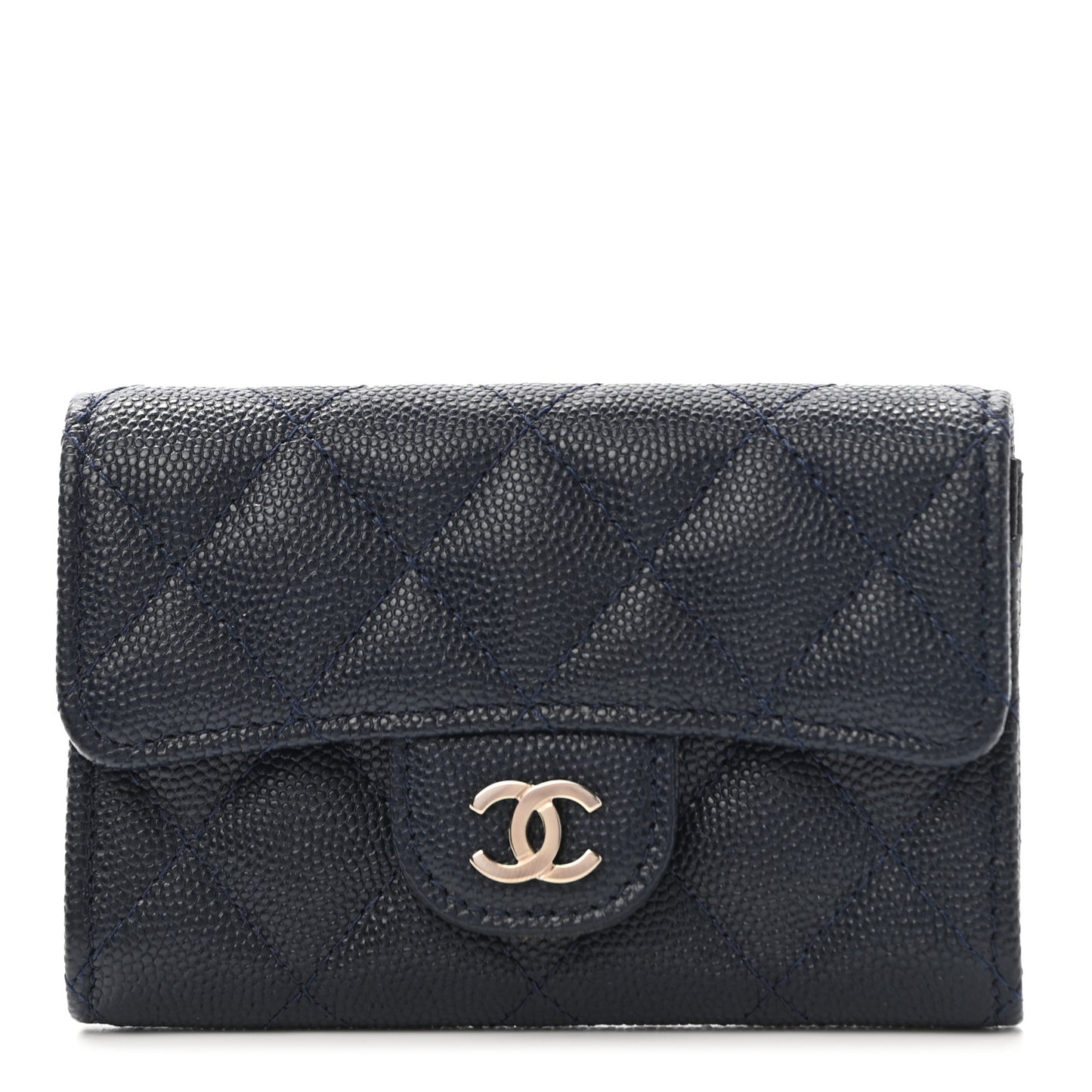 Caviar Quilted Flap Card Holder Wallet