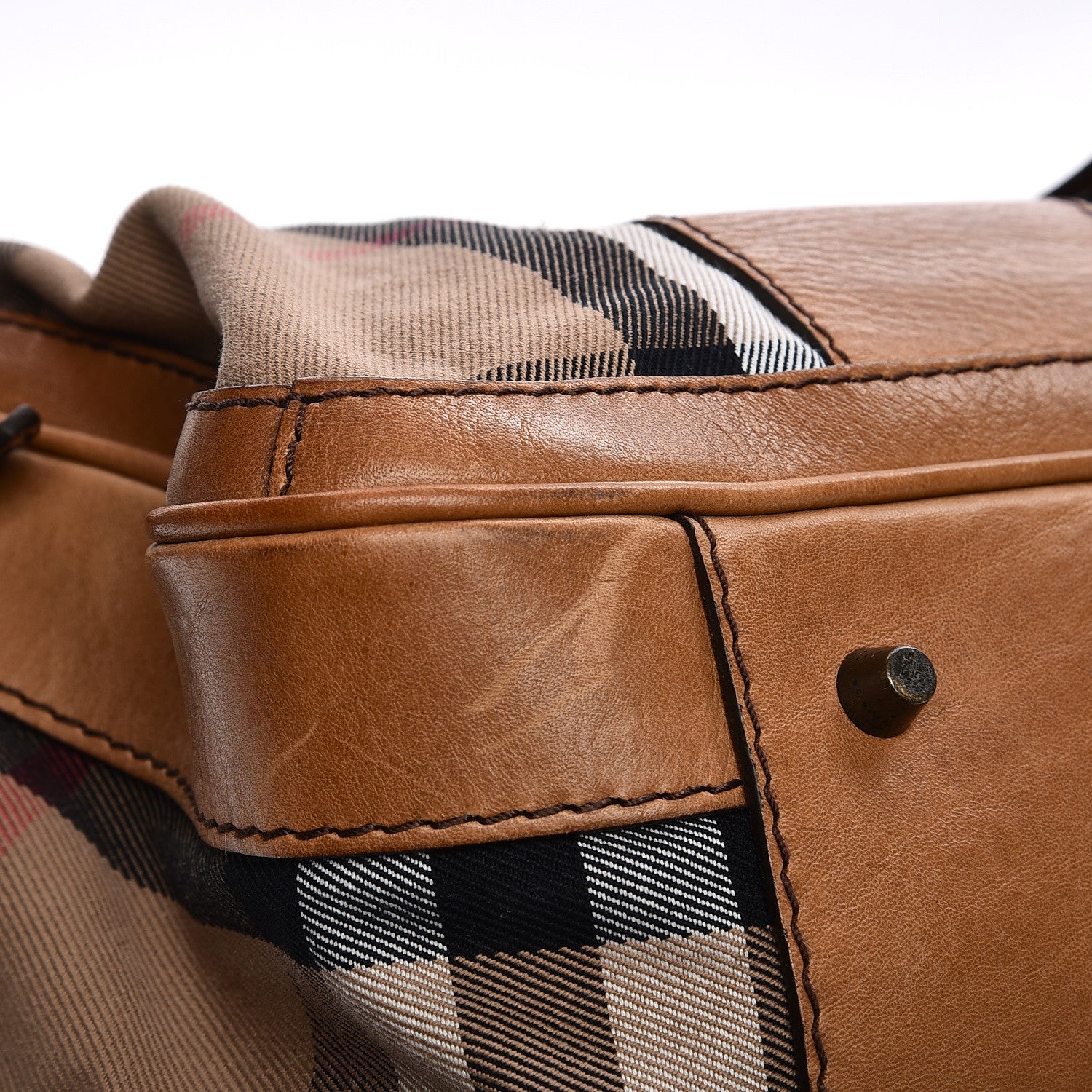 Burberry Vintage Leather House Check Tote Saddle Brown 17 of 19