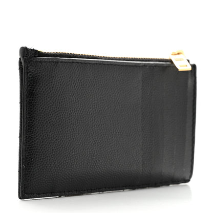 Saint Laurent Grain De Poudre Matelasse Chevron Monogram Fragments Zippered Card Case Black 3 of 8