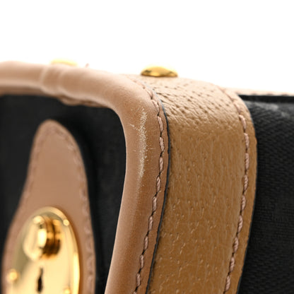 Gucci Monogram Textured Dollar Calfskin Web Mini Bauletto Duffle Top Handle Bag Black Koi Beige 12 of 12