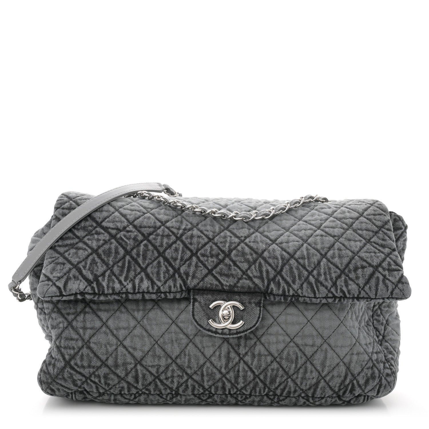 Chanel Denim Quilted Denimpression XXL Flap Grey Black 1 of 11