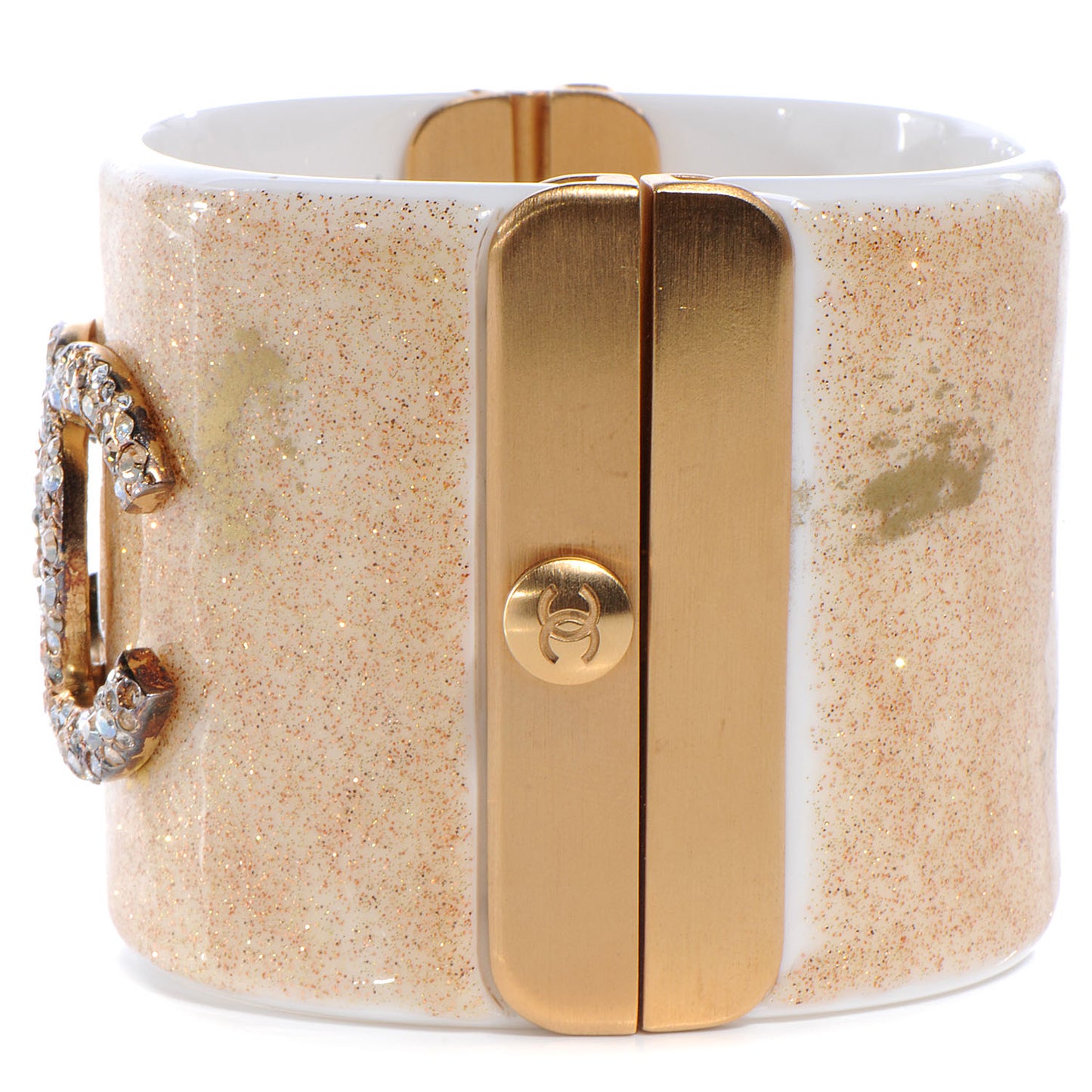 Resin Crystal CC Cuff Gold Glitter White
