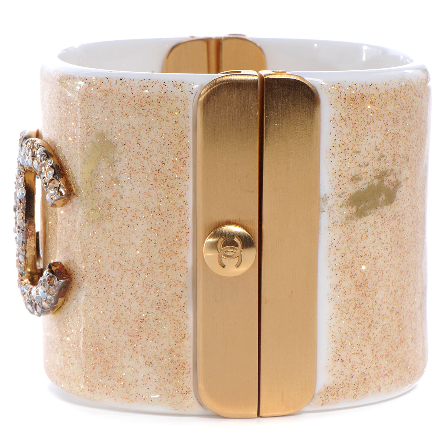 Chanel Resin Crystal CC Cuff Gold Glitter White 6 of 7