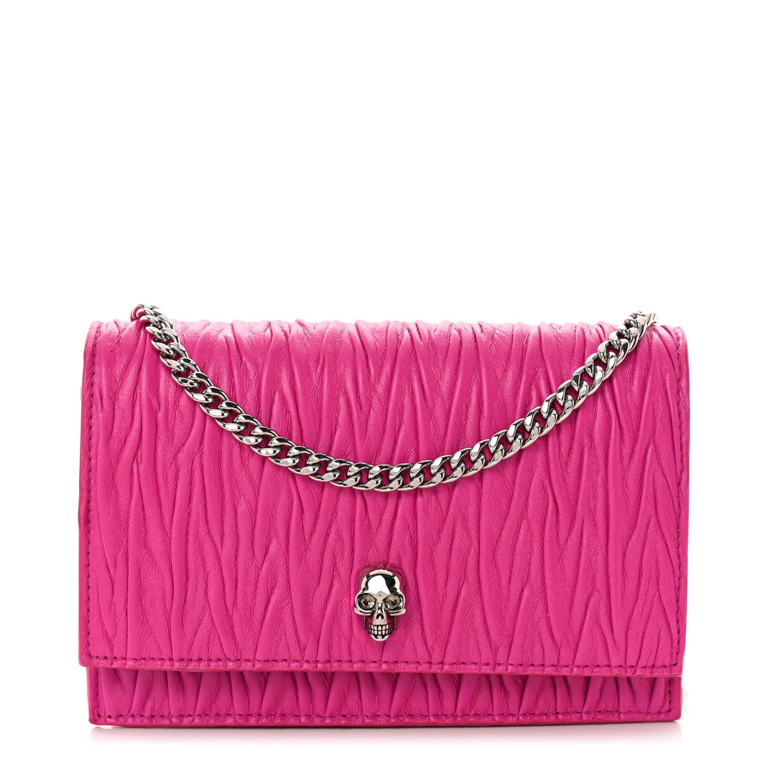 Alexander McQueen Lambskin Pleated Skull Small Chain Crossbody Bag Fuchsia 1 of 9