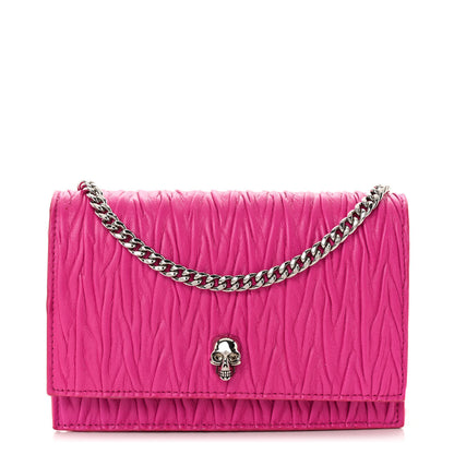 Alexander McQueen Lambskin Pleated Skull Small Chain Crossbody Bag Fuchsia 1 of 9