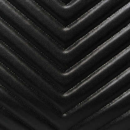 Saint Laurent Grain de Poudre Matelasse Chevron Medium Tribeca Shopping Bag Black 10 of 12