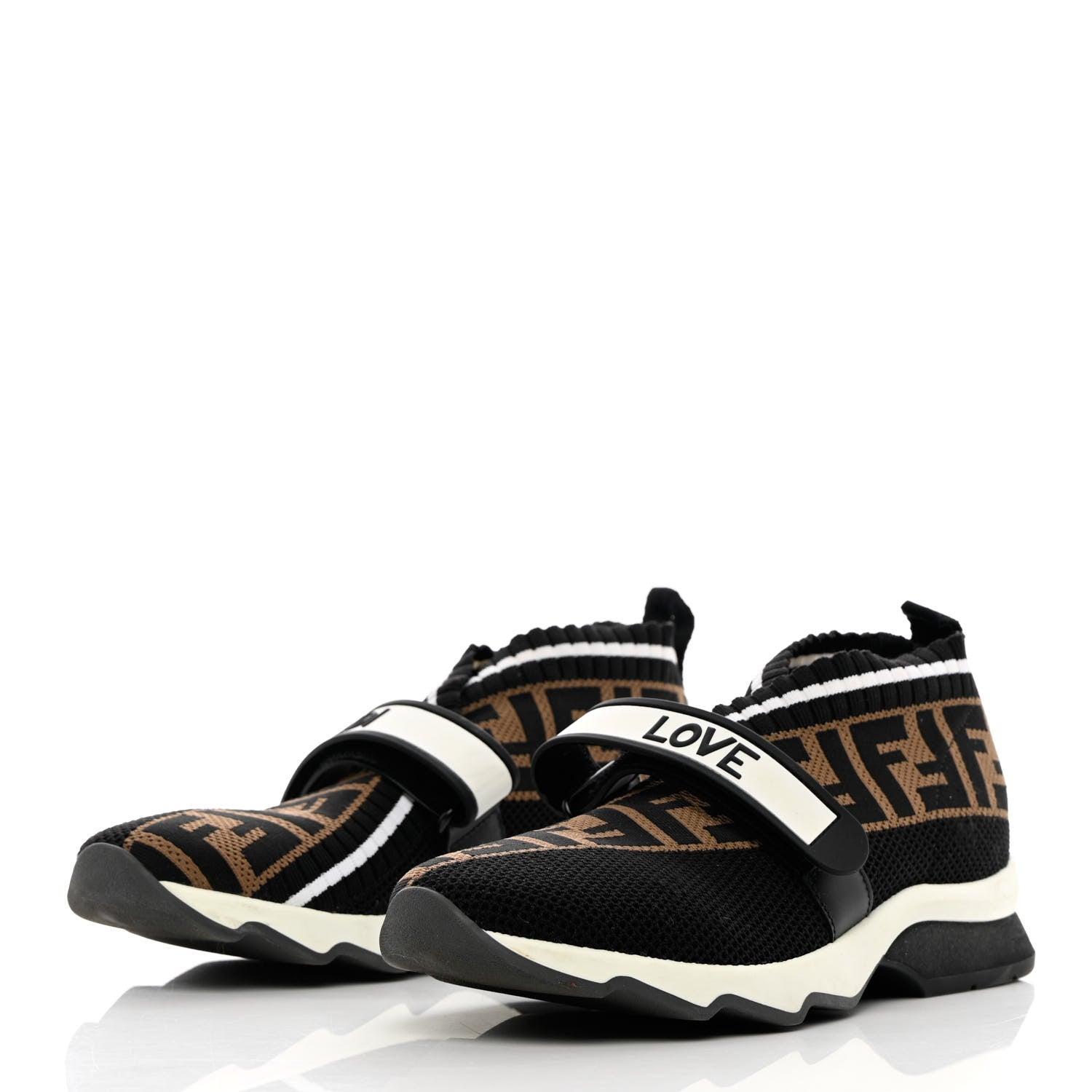 Fendi Stretch Yarn FF Stiff Band Rockoko Sneakers 38 Black White Tobacco 3 of 13