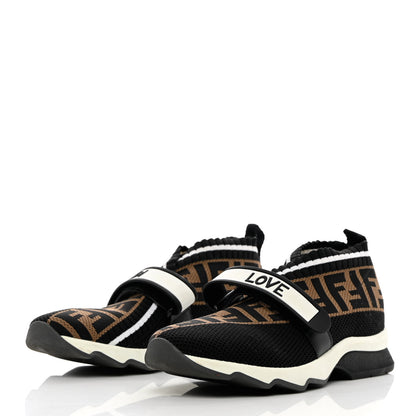 Fendi Stretch Yarn FF Stiff Band Rockoko Sneakers 38 Black White Tobacco 3 of 13