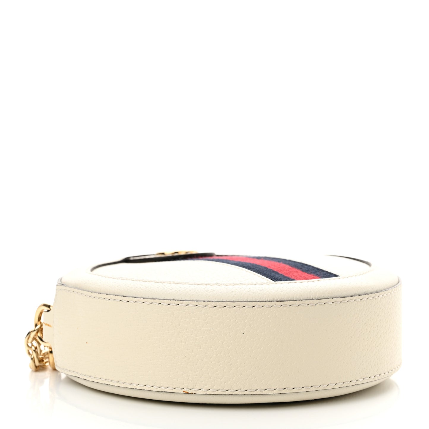Textured Calfskin Web Mini Ophidia Round Shoulder Bag Mystic White