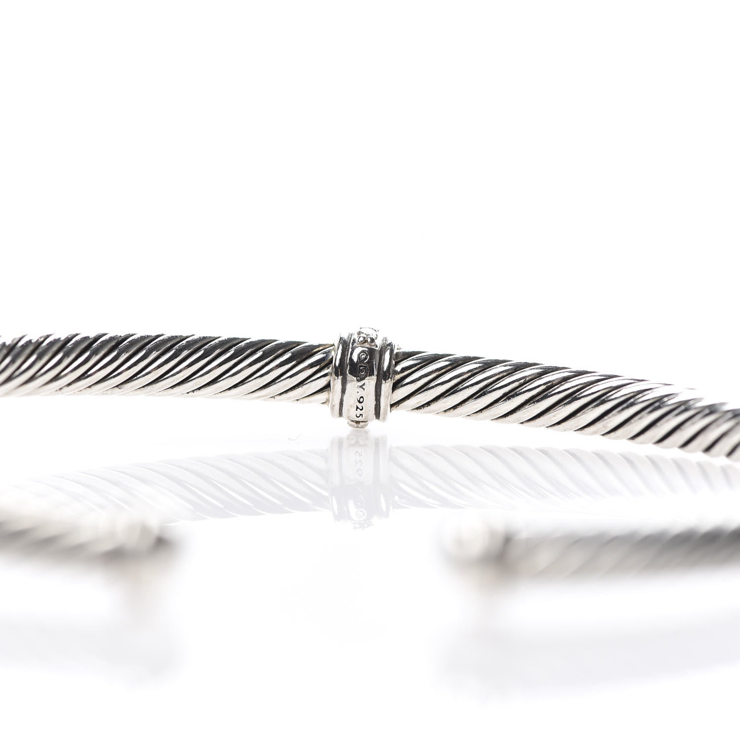 David Yurman Sterling Silver Diamond 4mm Cable Classics Center Station Bracelet 4 of 4