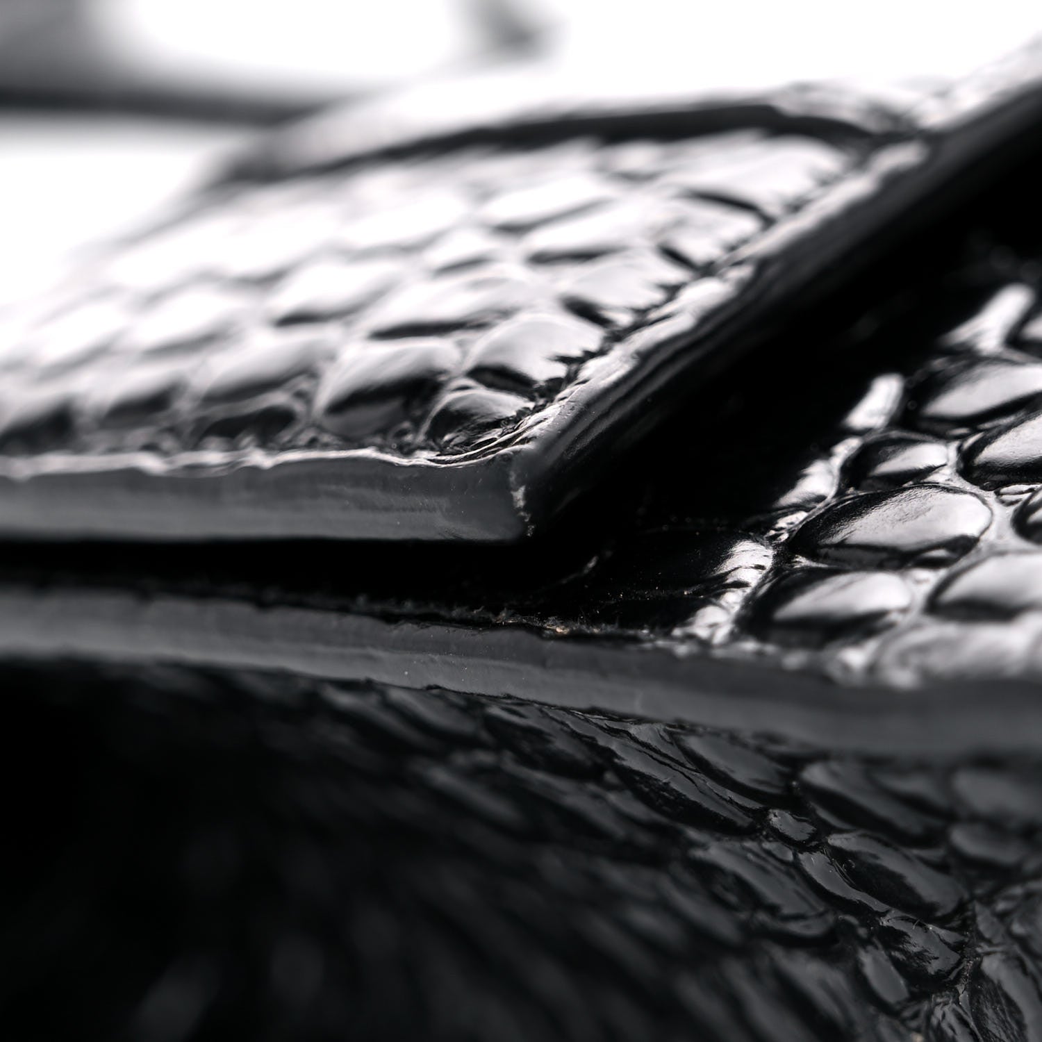 Balenciaga Shiny Calfskin Monochrome Crocodile Embossed Small Hourglass Top Handle Bag Black 18 of 21