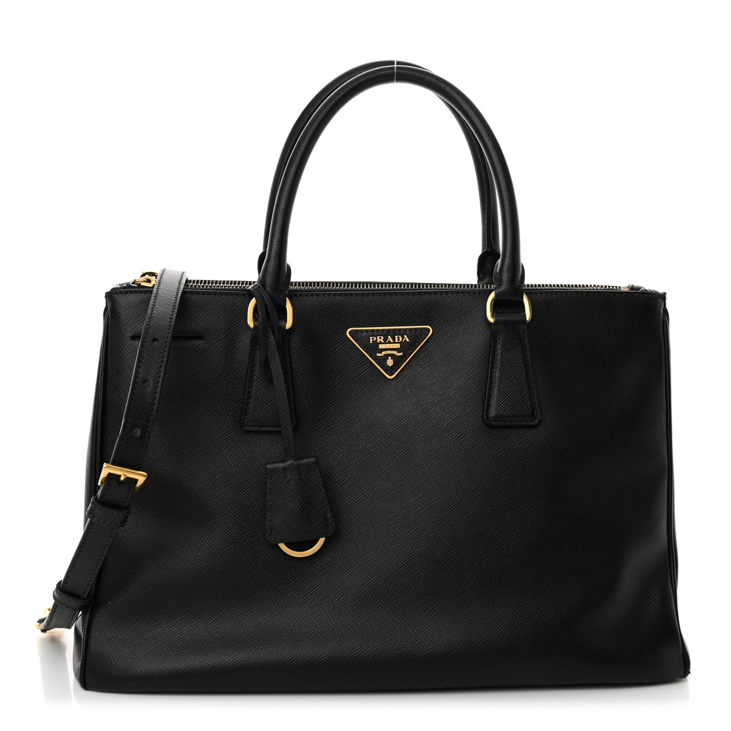 Saffiano Lux Medium Galleria Double Zip Tote Black