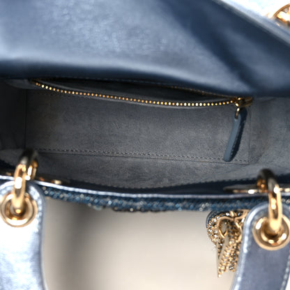 Christian Dior Metallic Calfskin Satin Celestial Bead Embroidery Cannage Mini Lady Dior Blue 5 of 10