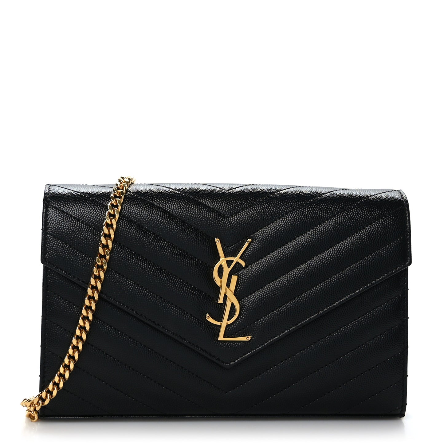 Grain De Poudre Matelasse Chevron Monogram Chain Wallet Black